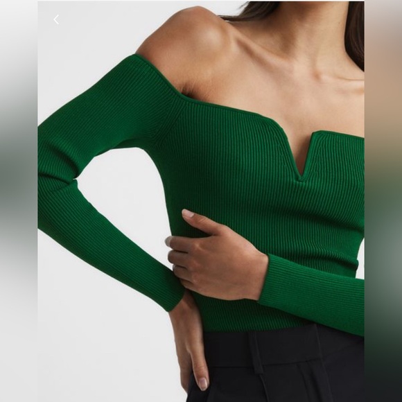 REISS - NWOT - Size S - Green Sweetheart Neckline Ribbed Top - Picture 4 of 5